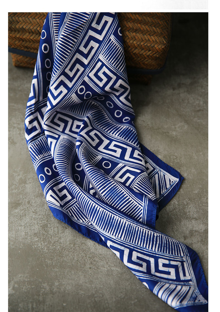 蓝染真丝方巾 植物染丝棉混纺长围巾