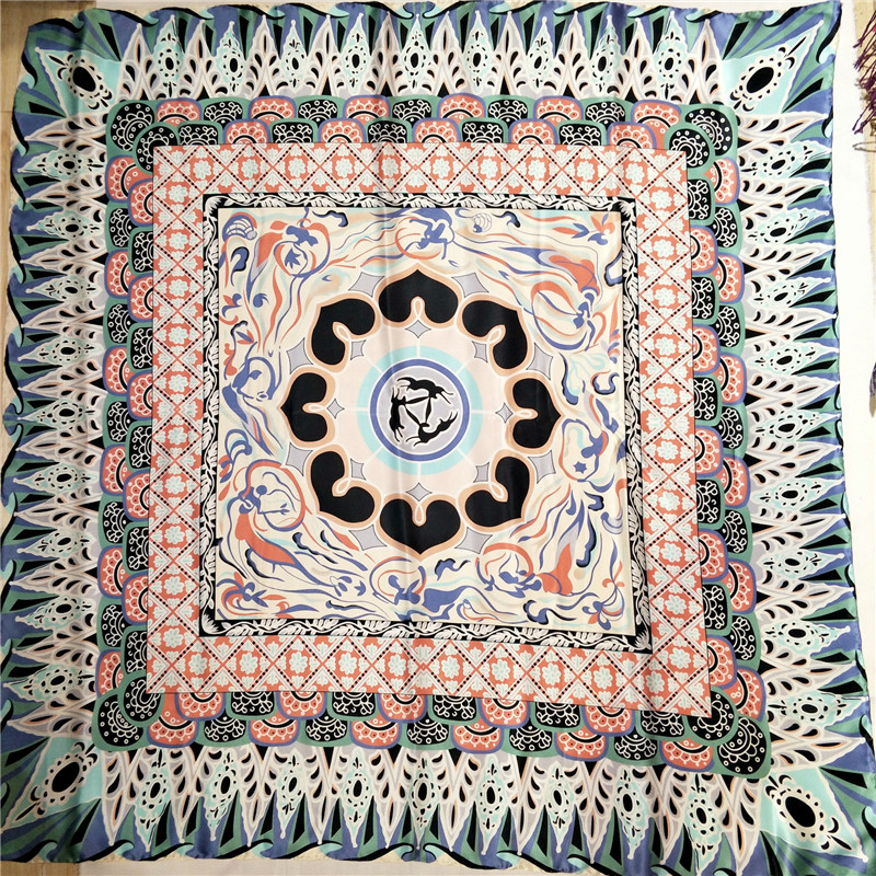 敦煌壁画大方巾重磅真丝110cm飞天藻井桑蚕丝民族风披肩礼品包邮