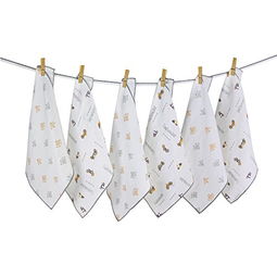 加拿大 lance joy 艾乐简 四季款 双层印花纱布方巾 灰橙印花 车仔印花 6条装 30cm 30cm